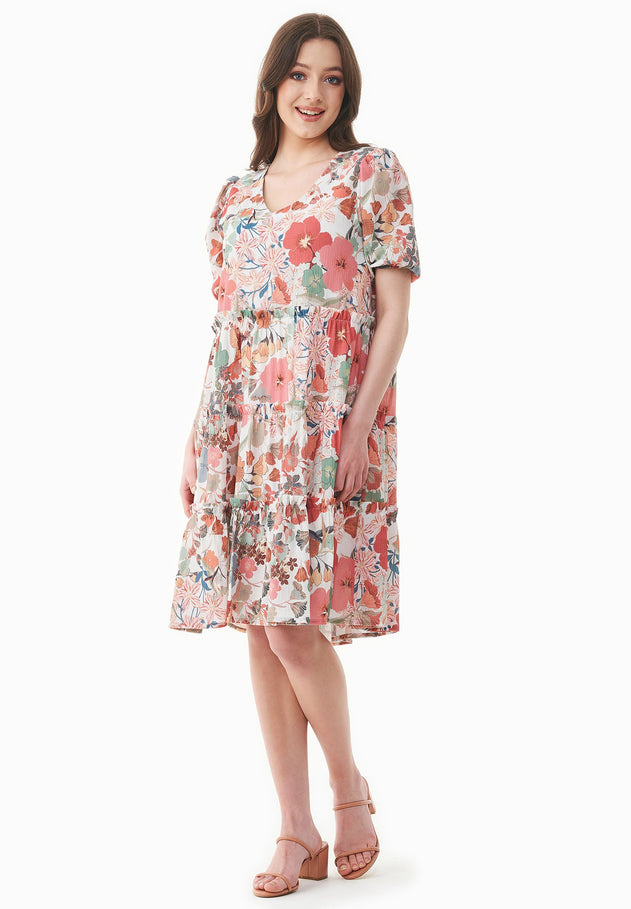 Patterned Organic Cotton Voile Dress Flower Garden