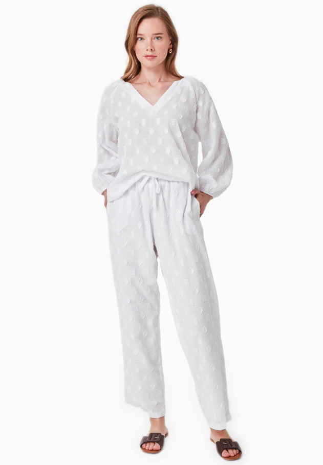 Organic Cotton Jacquard Pants White