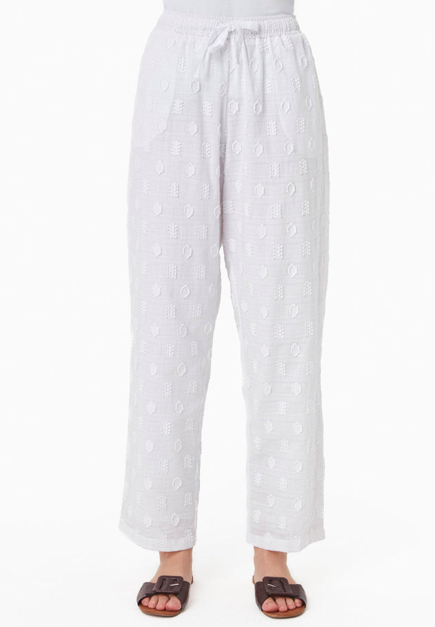 Organic Cotton Jacquard Pants White