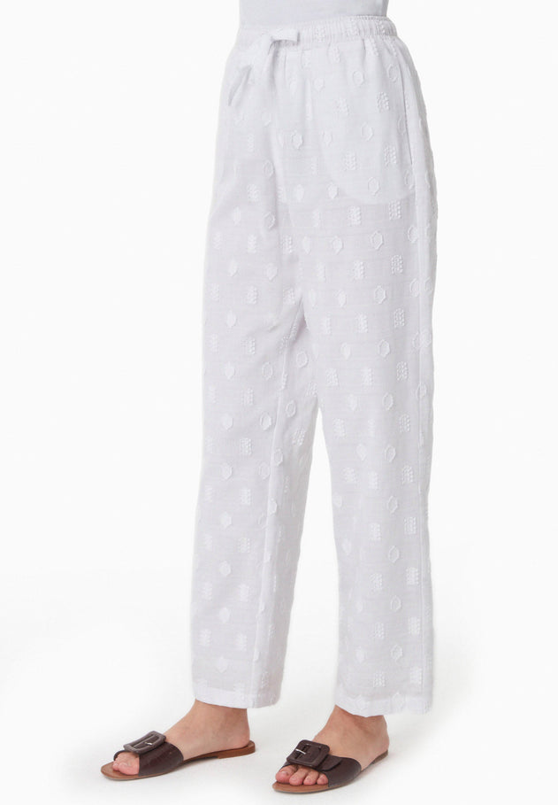 Organic Cotton Jacquard Pants White