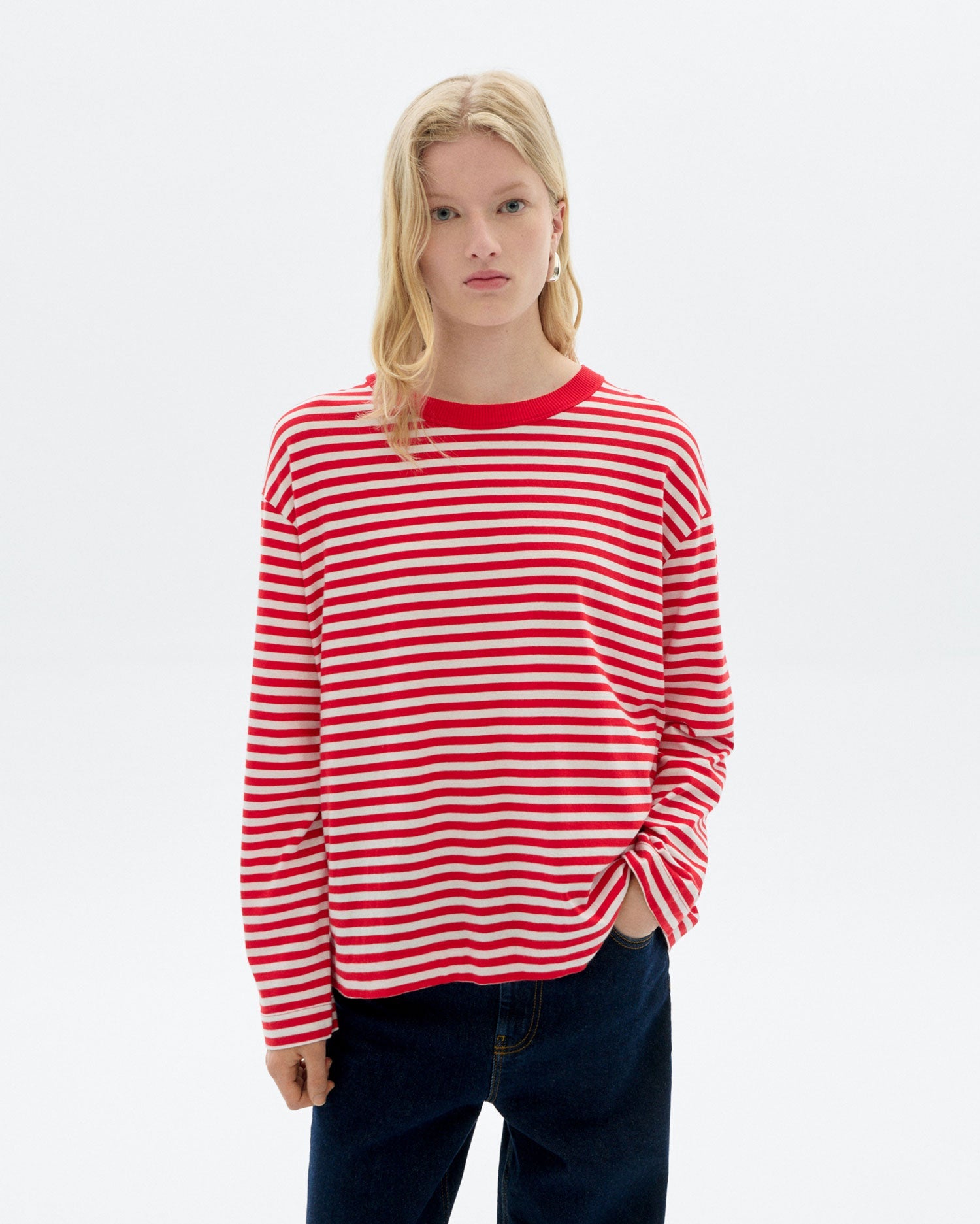 Emily R Long Sleeve Striped T-Shirt Red/White