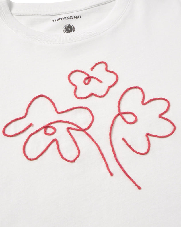 Lucia Hand Embroidered Flower T-Shirt White