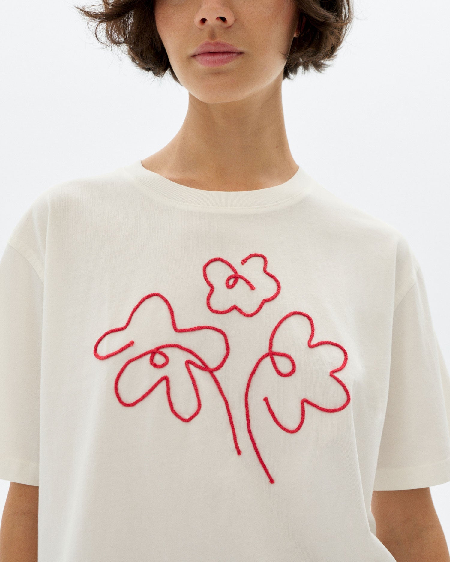 Lucia Hand Embroidered Flower T-Shirt White
