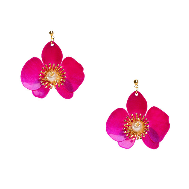 Small Butterfly Orchid Stud Earrings Red