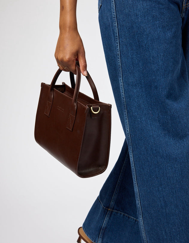Jackie Midi Bag with Webbing Strap Classic Leather Chocolate Brown