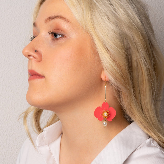 Butterfly Orchid Pearl Earrings Scarlet