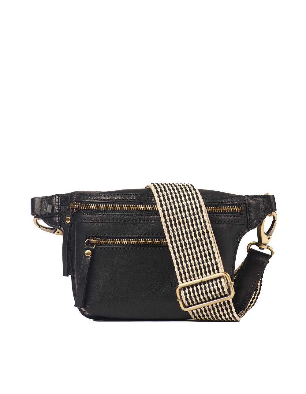 Beck's Bum Bag Black Checkered Stromboli Leather