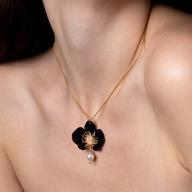 Butterfly Orchid Pearl Necklace Red