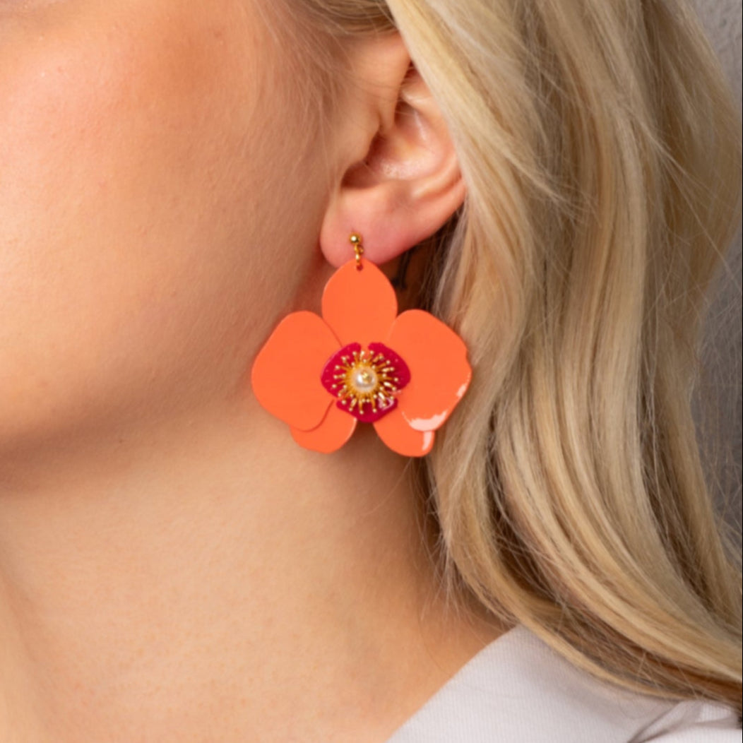 Butterfly Orchid Stud Earrings Papaya Orange