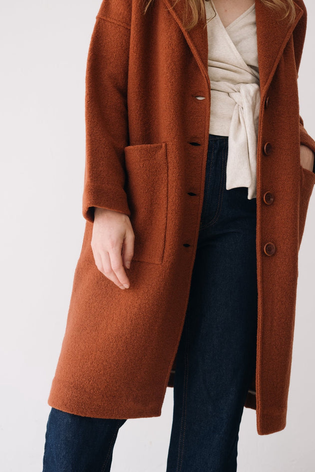 Merino Wool Long Coat in Red