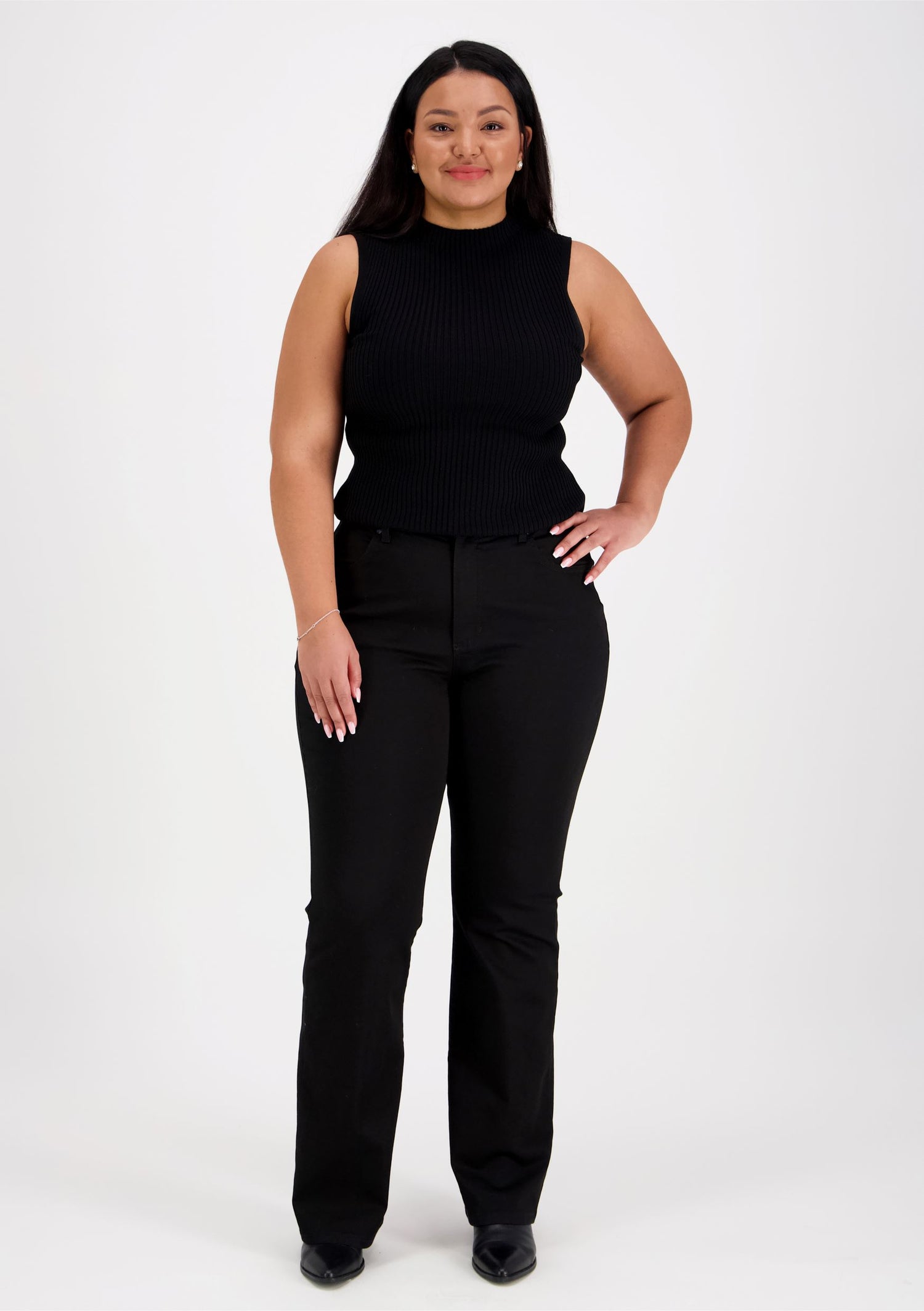 Caramel Flare Curvy Fit Stay Jeans Black