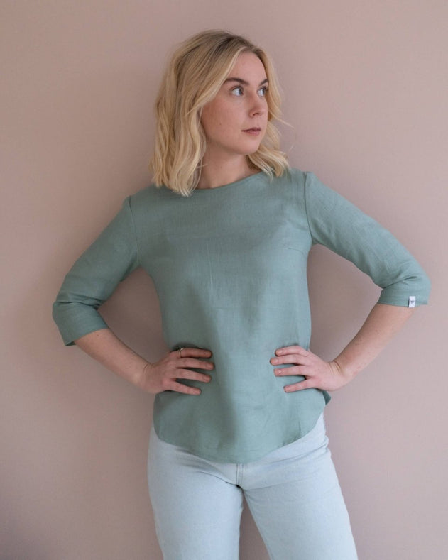 Classic Linen Blouse Desert Sage Green - IVALO.COM