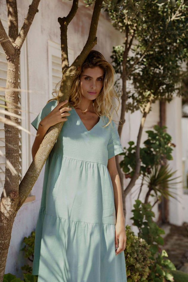 Linen Layer Dress Desert Sage Green - IVALO.COM