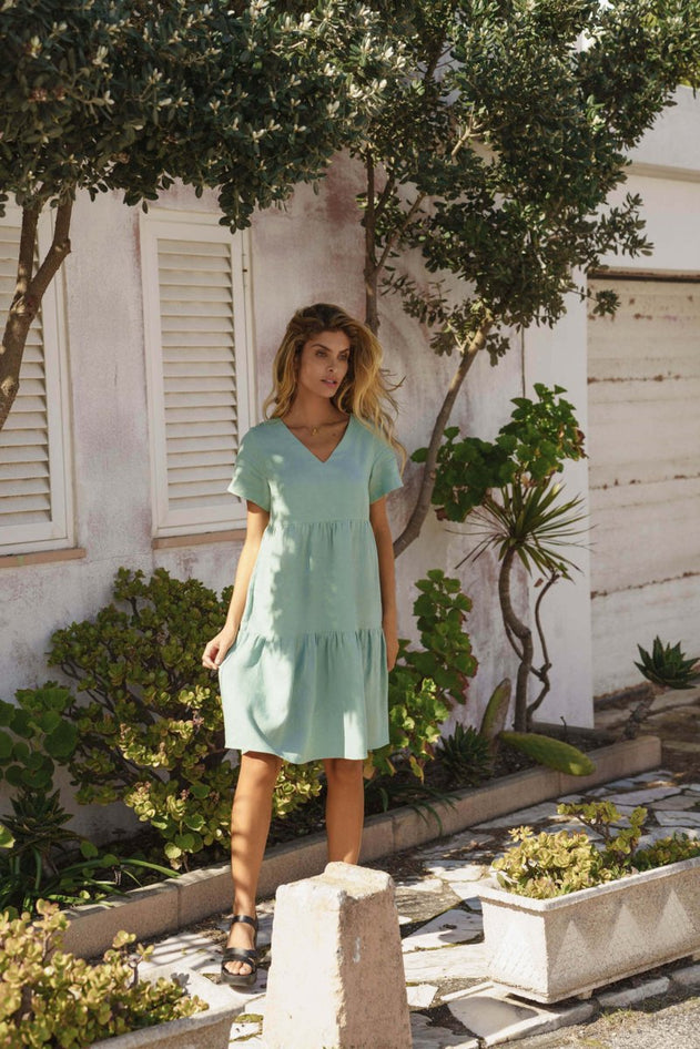 Linen Layer Dress Desert Sage Green - IVALO.COM