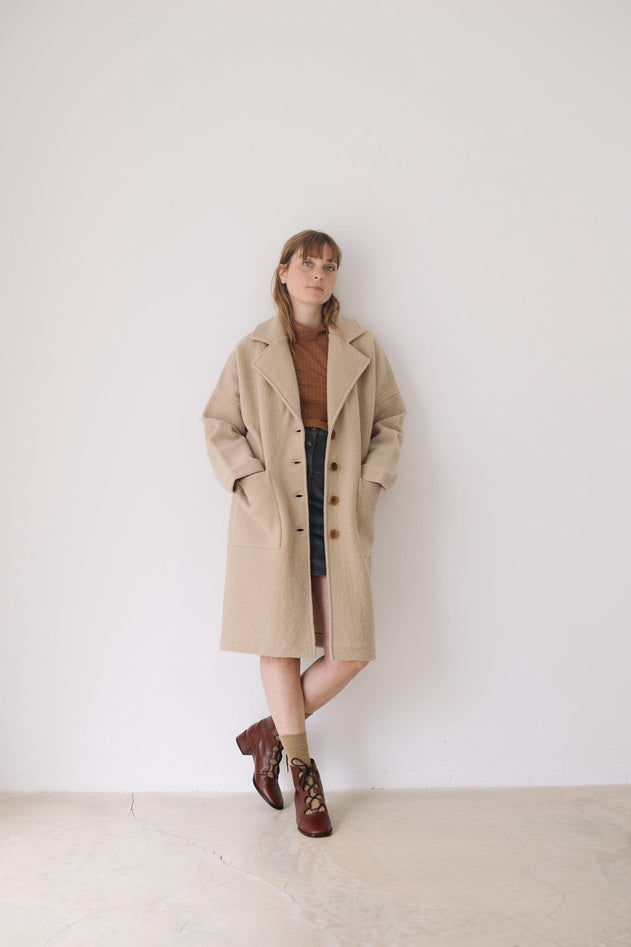 Merino Wool Long Coat in Beige