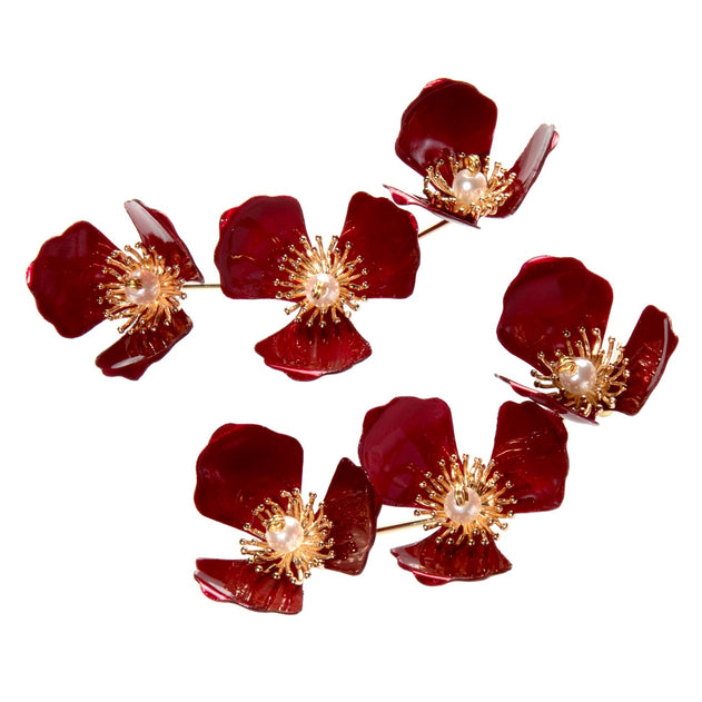 Triple Apple Flower Stud Earrings Red