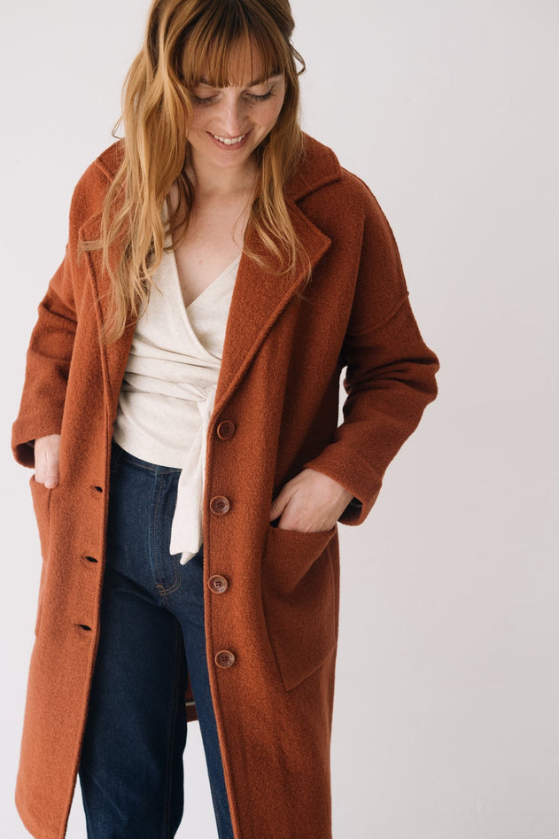 Merino Wool Long Coat in Red