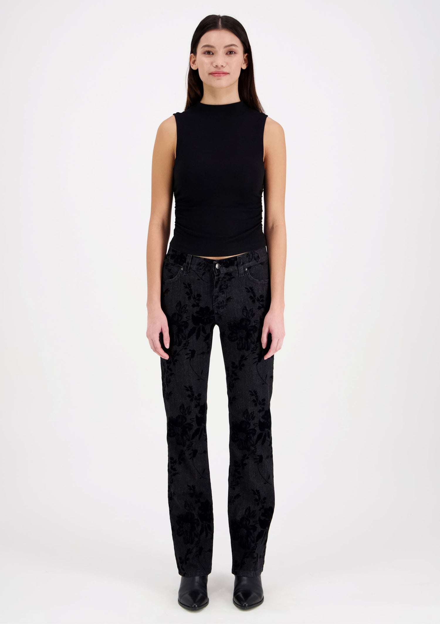 Emily Straight Fit Velvet Print Black
