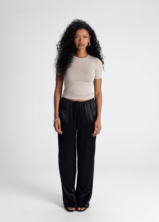 Giulia Loose Satin Pants Black