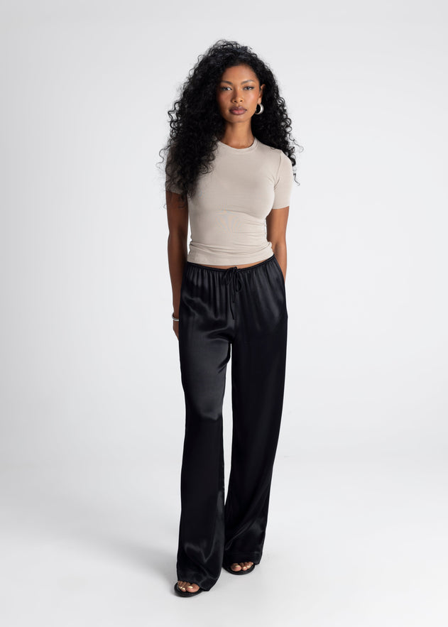 Giulia Loose Satin Pants Black