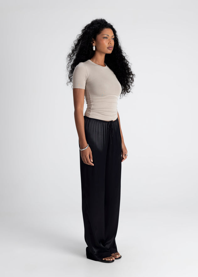 Giulia Loose Satin Pants Black