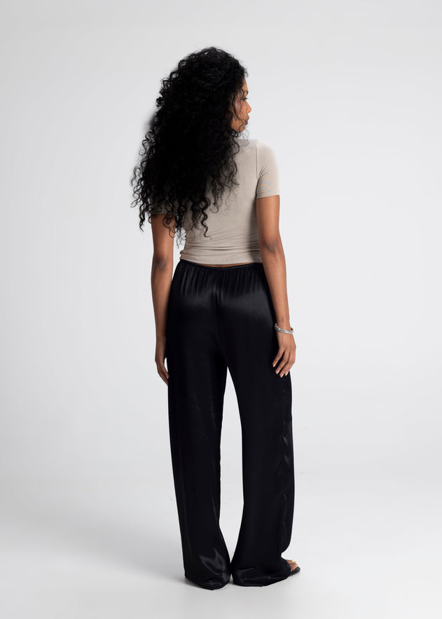 Giulia Loose Satin Pants Black