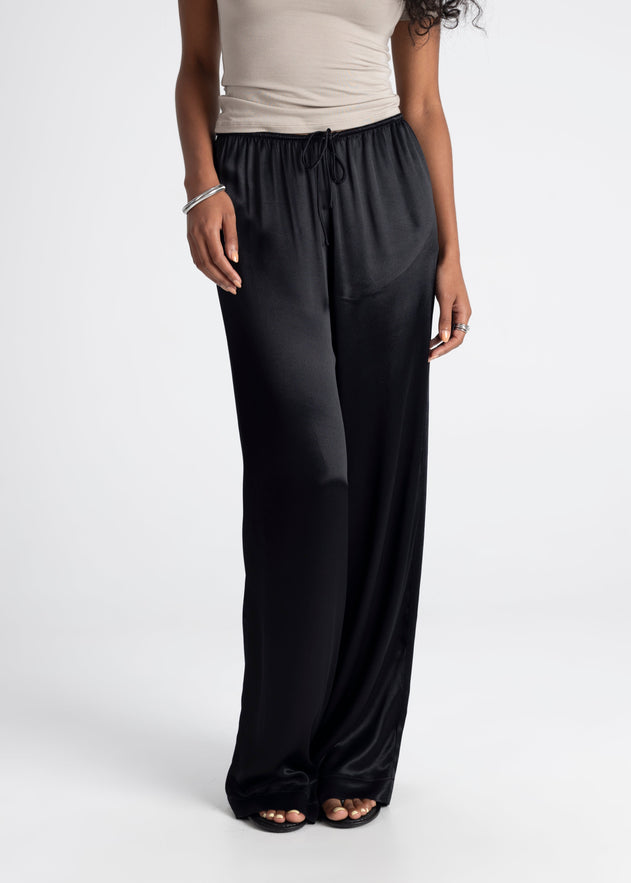 Giulia Loose Satin Pants Black