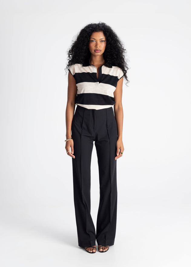 Sleeveless Wool Polo Top Stripes