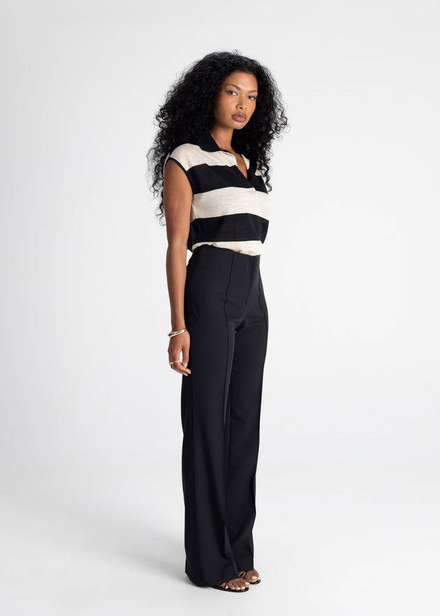 Sleeveless Wool Polo Top Stripes