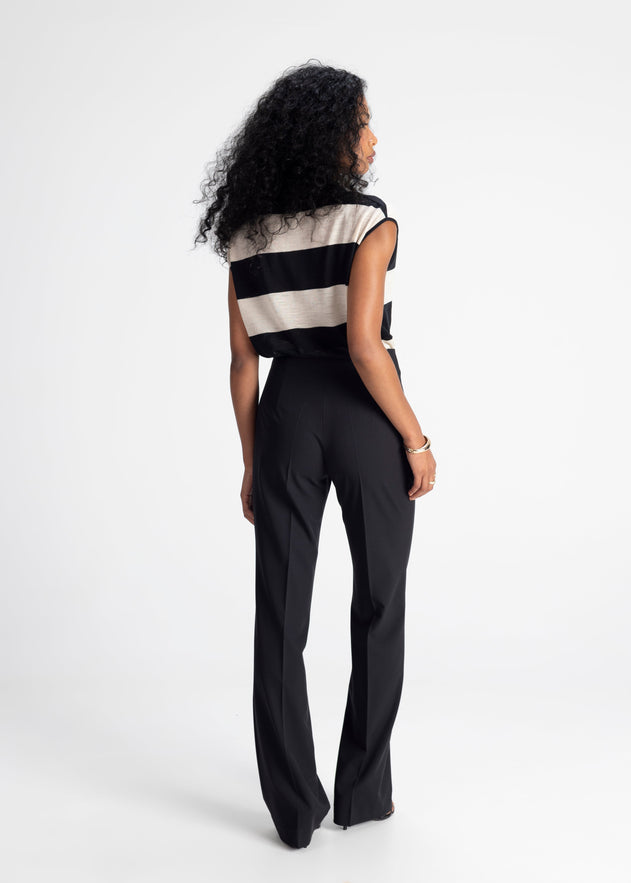 Sleeveless Wool Polo Top Stripes