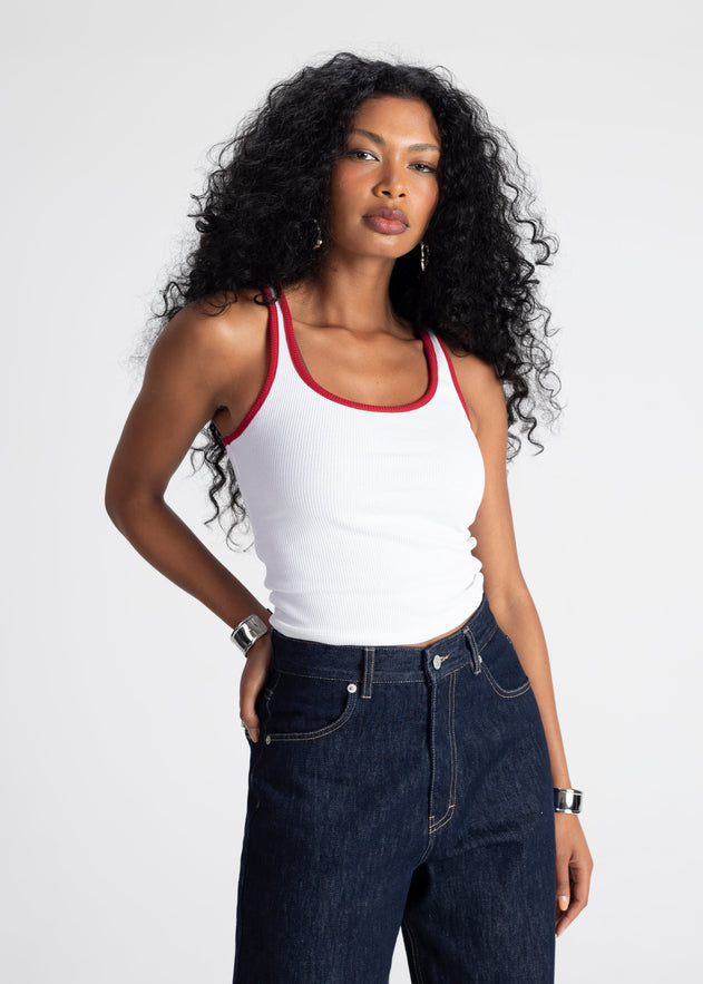 Jimmy Contrast Tank Top White / Red
