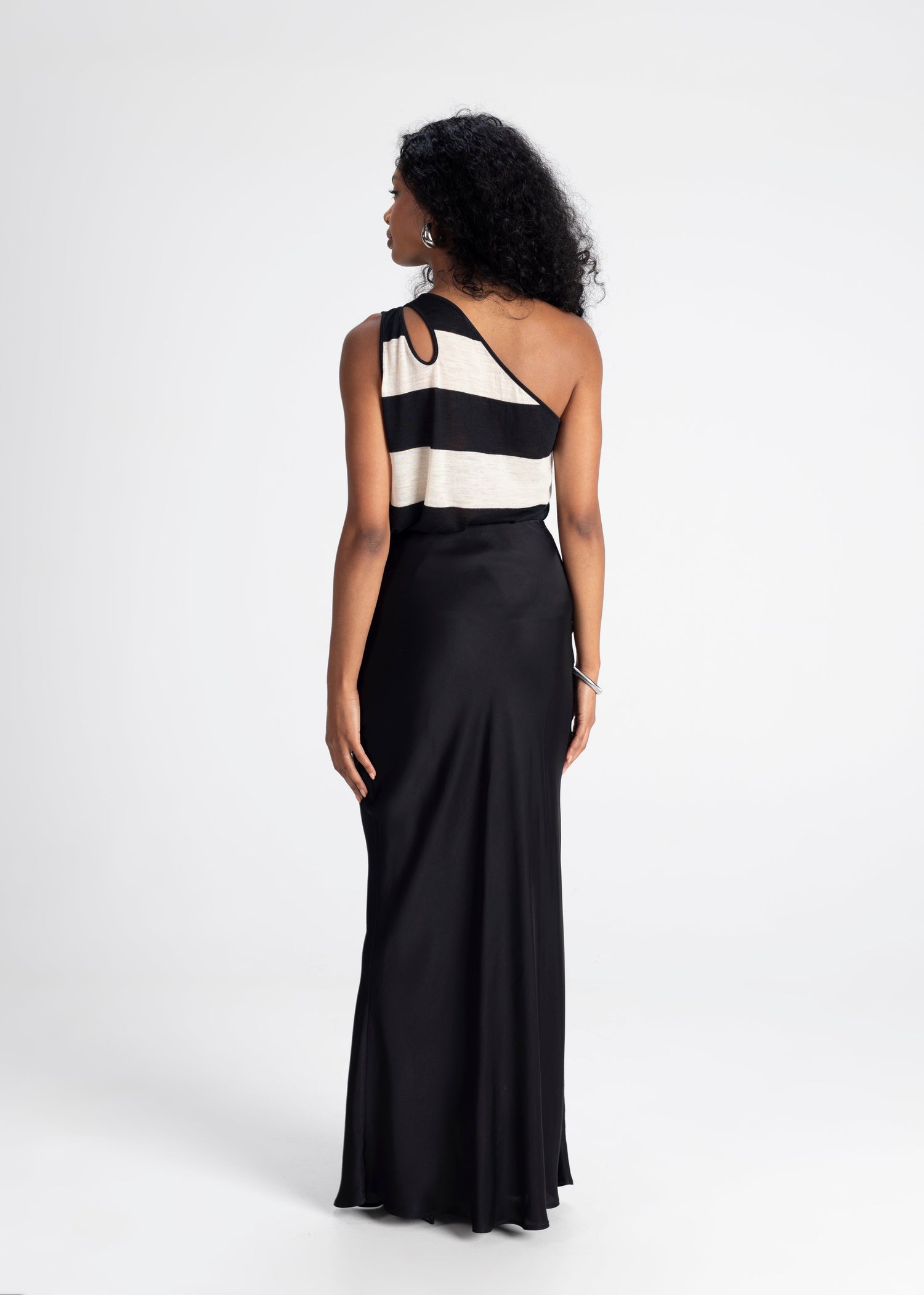 Francesca One Shoulder Wool Top Black/Beige