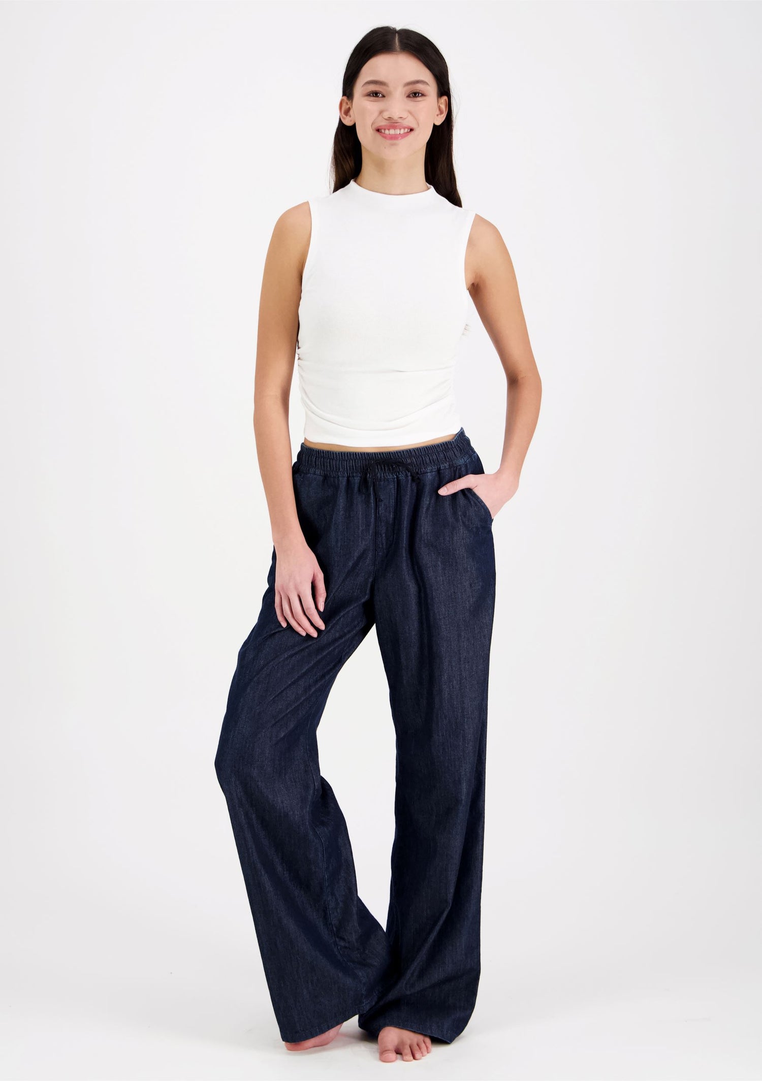 Jade Wide Leg Denim Trousers Dark Blue