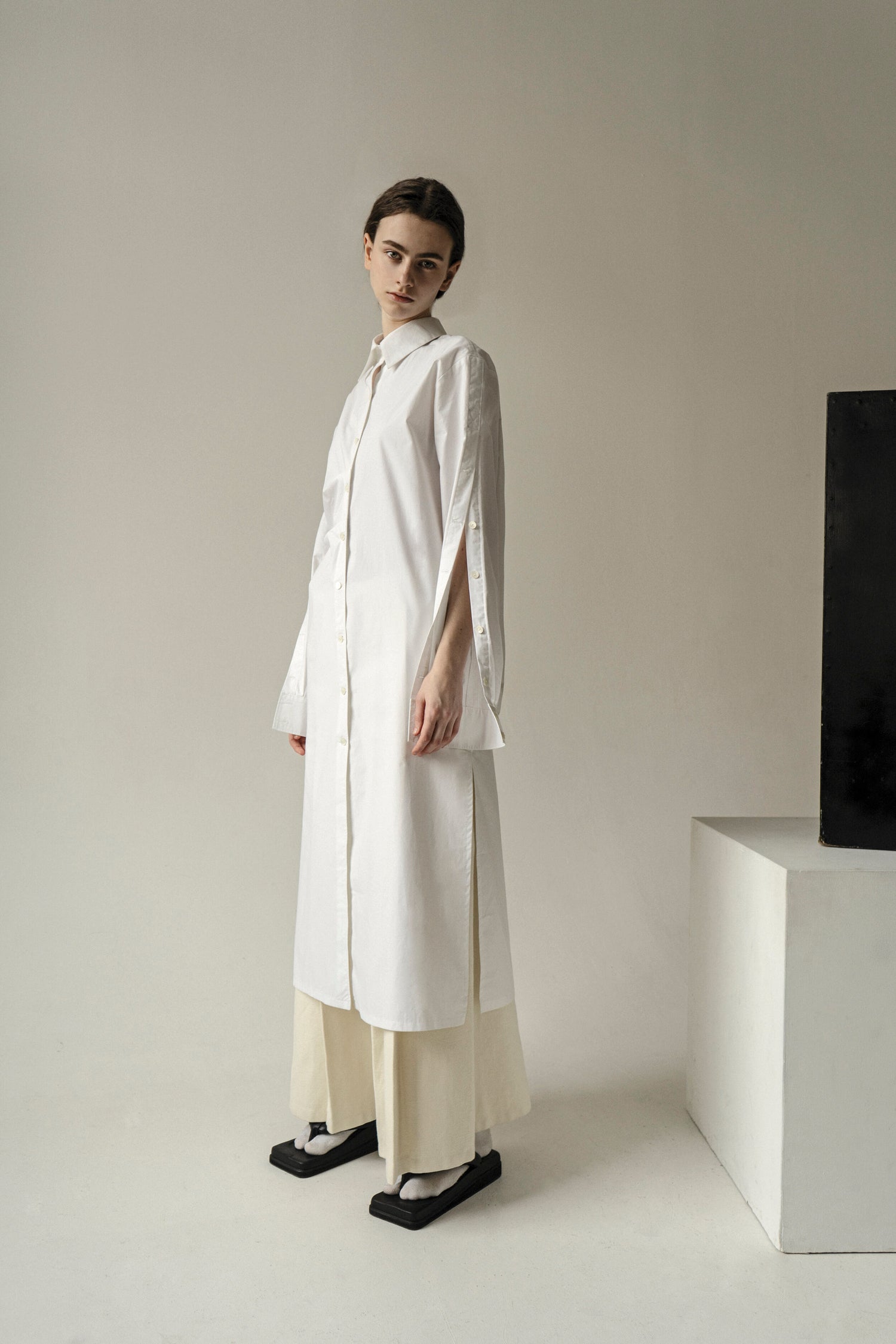 Witte mouwen knop tuniek shirt