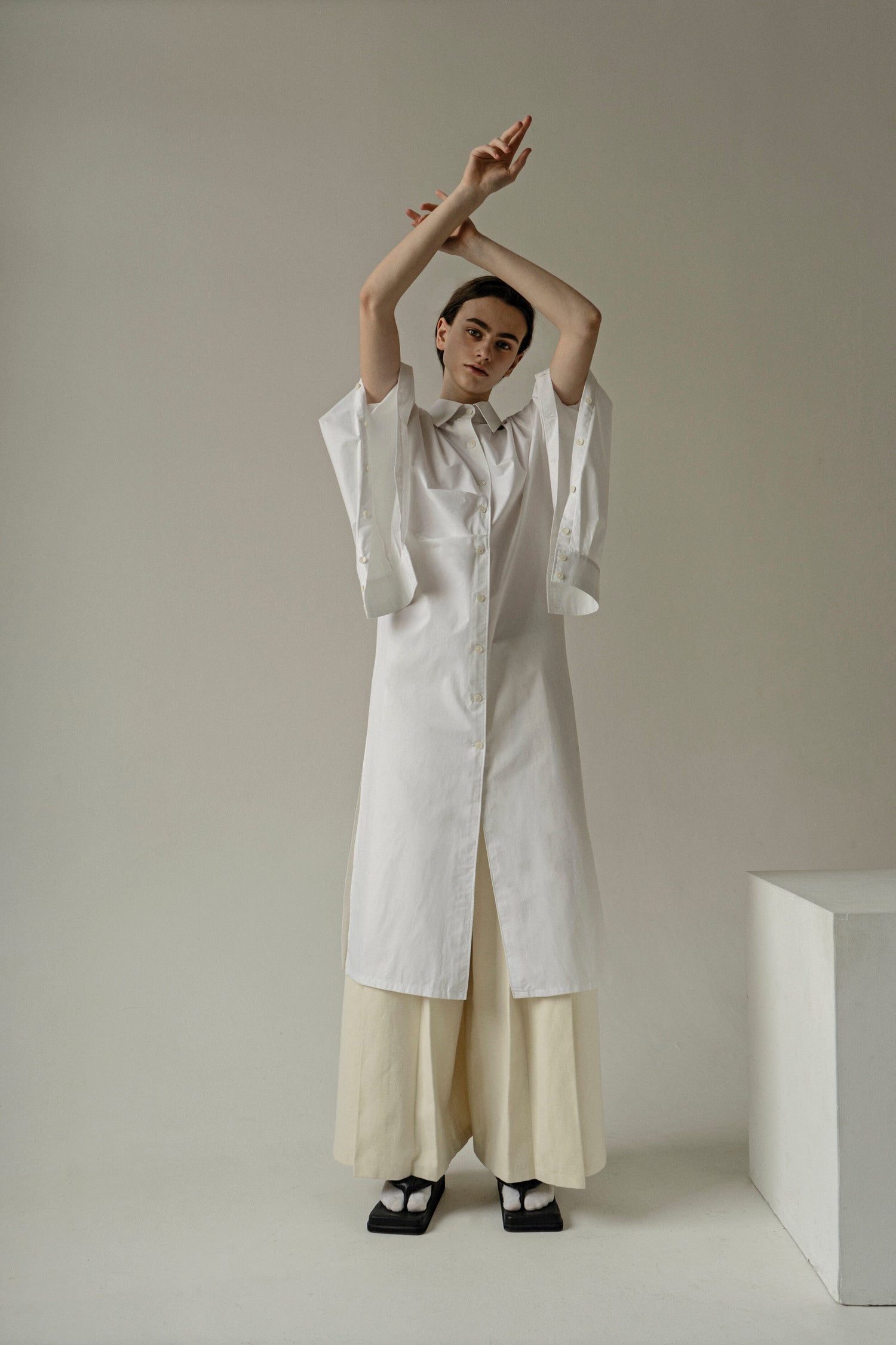 Witte mouwen knop tuniek shirt