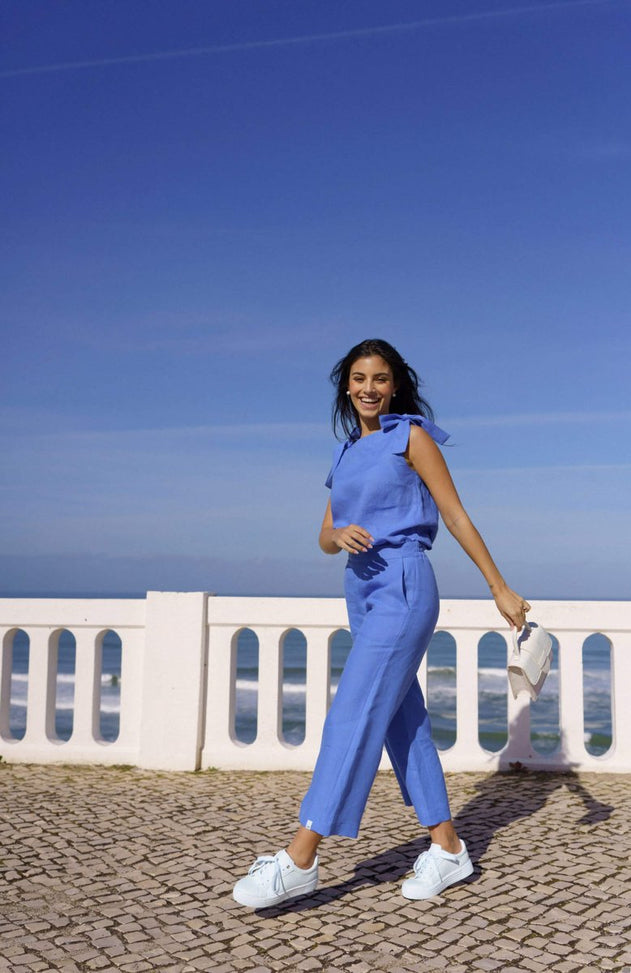 Culottes Linen Trousers Stonewashed Marina Blue - IVALO.COM