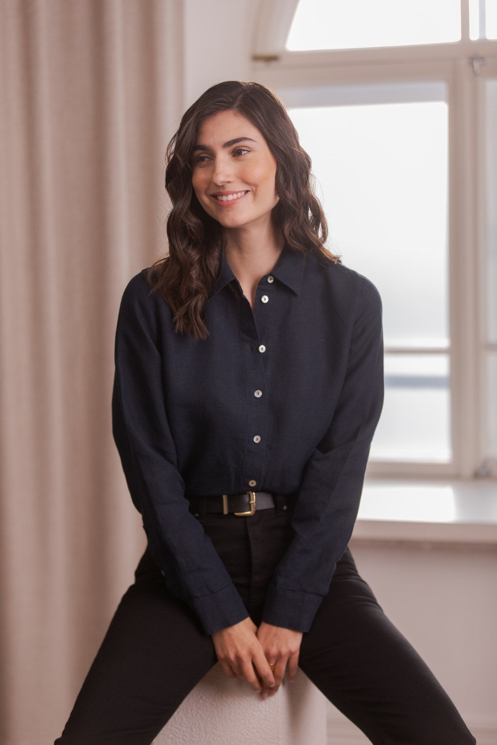Lilly Linen Collar Shirt Dark Navy