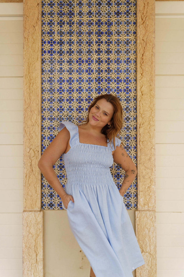 Ariela Linen Dress Sky Blue
