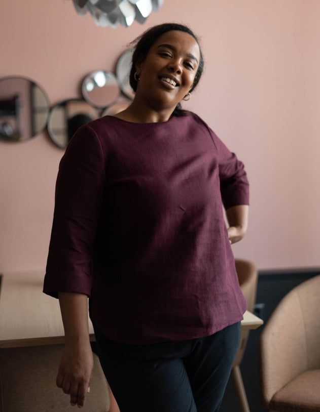 Classic Linen Blouse Merlot Red - IVALO.COM