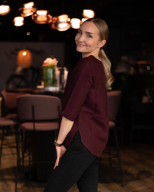 Classic Linen Blouse Merlot Red - IVALO.COM