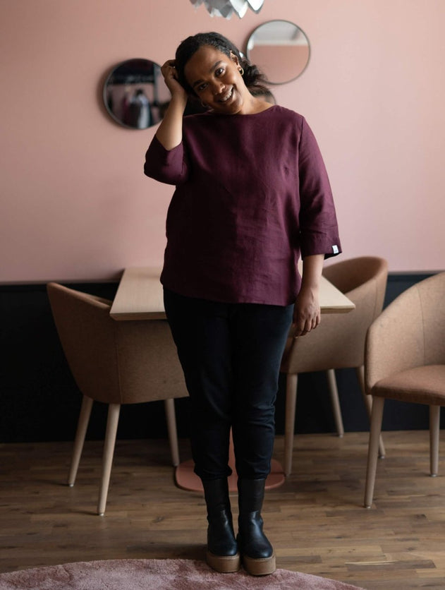 Classic Linen Blouse Merlot Red - IVALO.COM