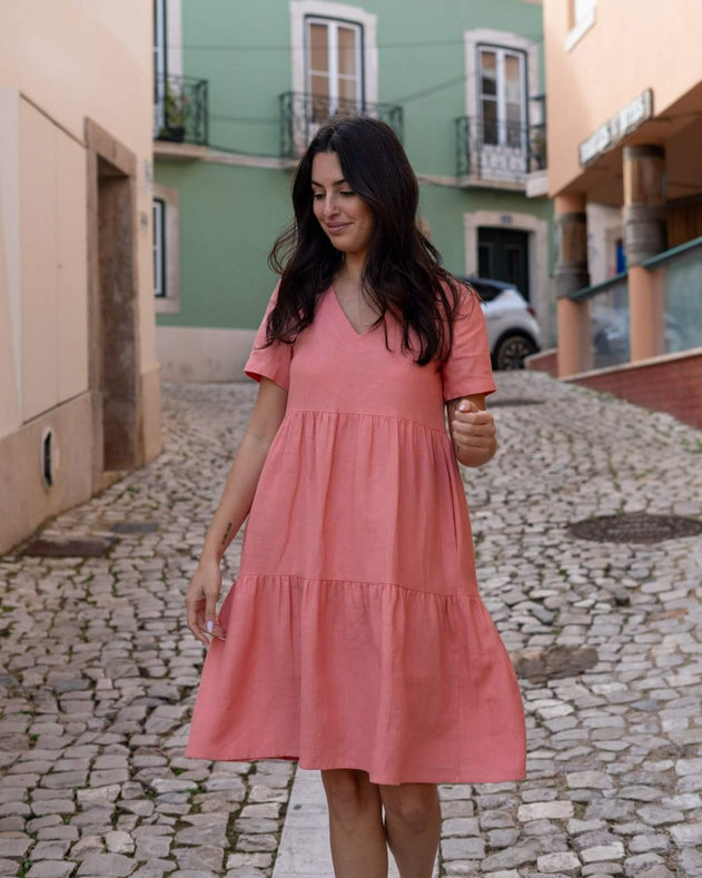 Linen Layer Dress Papaya Orange - IVALO.COM