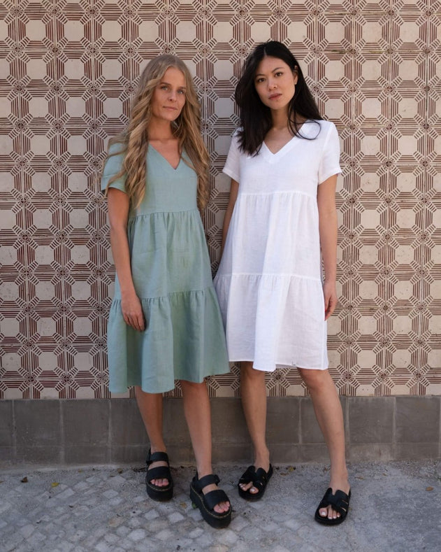 Linen Layer Dress Desert Sage Green - IVALO.COM