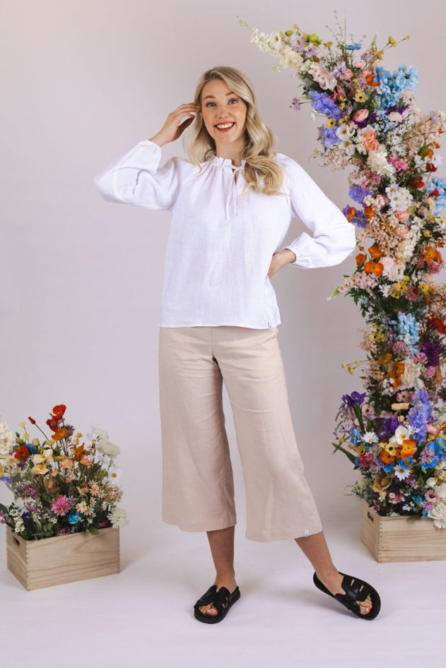 Culottes Linen Trousers Sandshell Beige - IVALO.COM