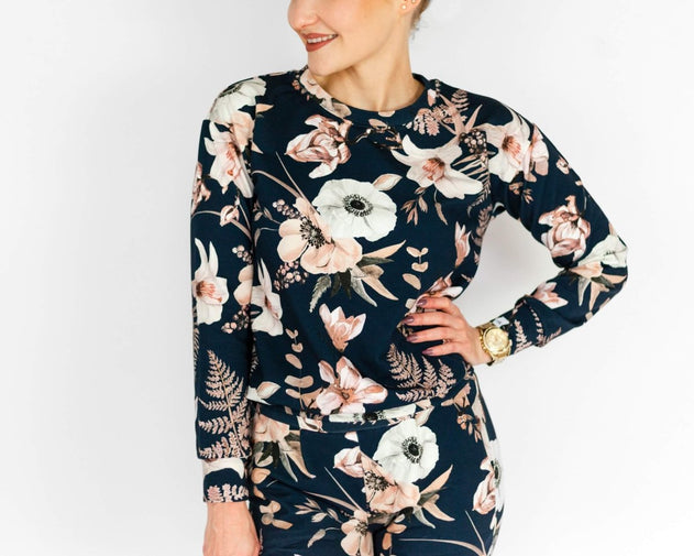 Casual Chic Print Shirt Midnight Lily Blue - IVALO.COM