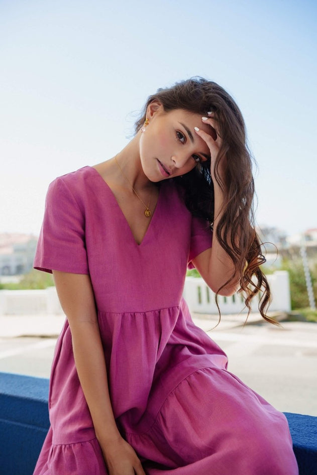 Linen Layer Dress Mulberry - IVALO.COM