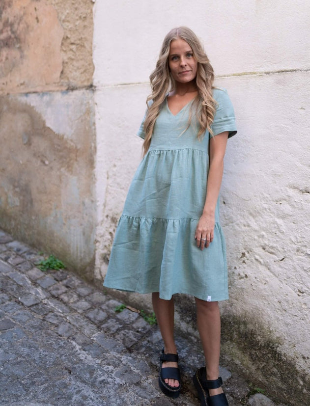 Linen Layer Dress Desert Sage Green - IVALO.COM