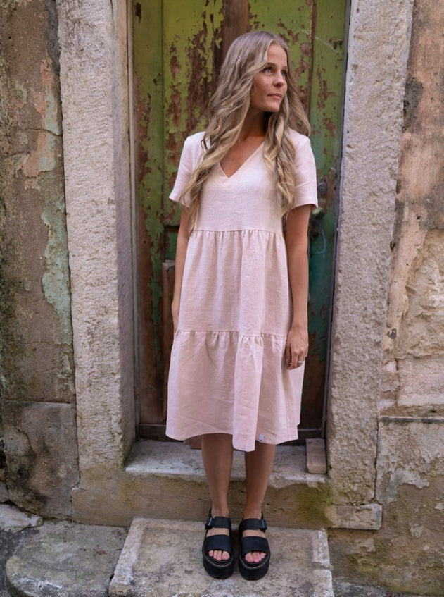 Linen Layer Dress Sandshell Beige - IVALO.COM