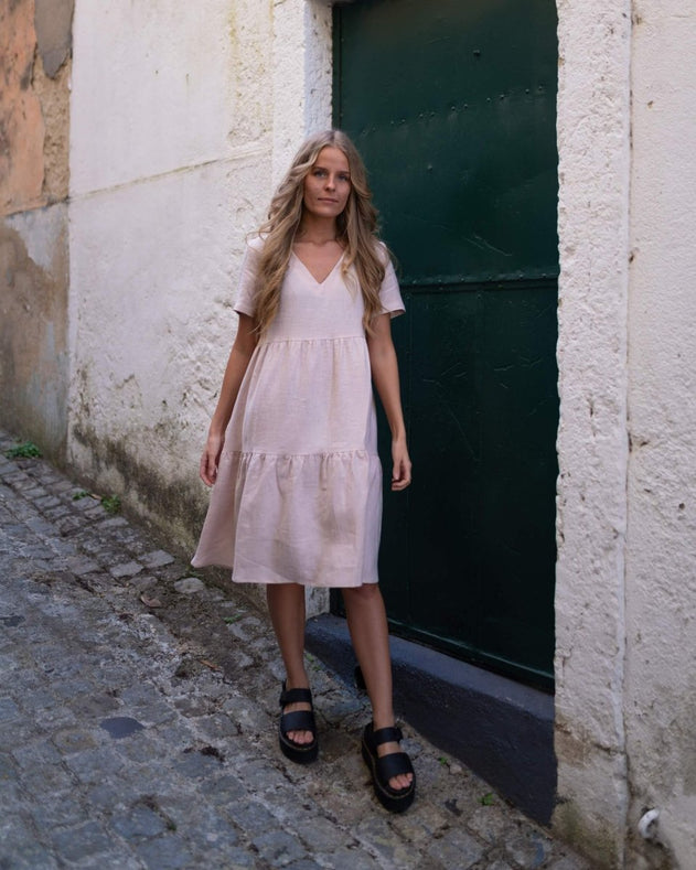 Linen Layer Dress Sandshell Beige - IVALO.COM