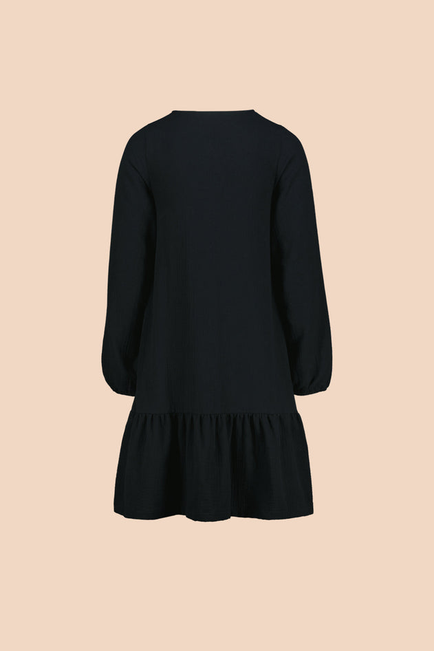 Ruffle Button Dress Black